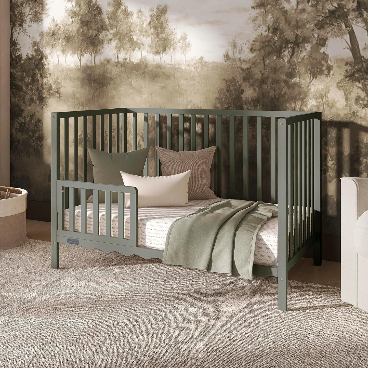 Dream On Me Synergy Wave 5-in-1 Convertible Crib, GREENGUARD Gold, Seagrass