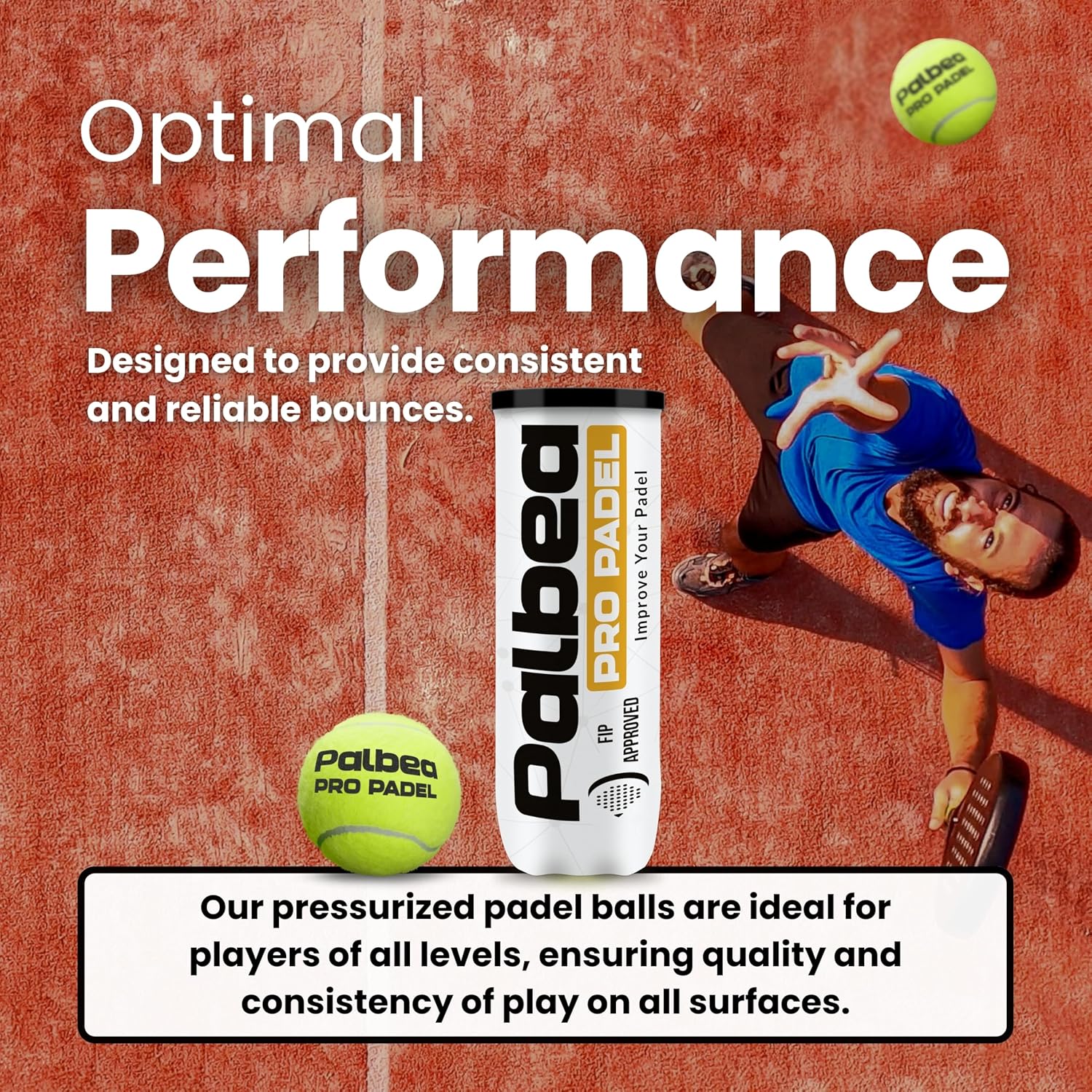 Palbea PRO Padel Balls. 6/12/24 Tubes of 3 Padel Tennis Balls FIP Approved | Paddle Balls made of HV Felt for Training and Tournament. Suitable for Any Surface or Sites.