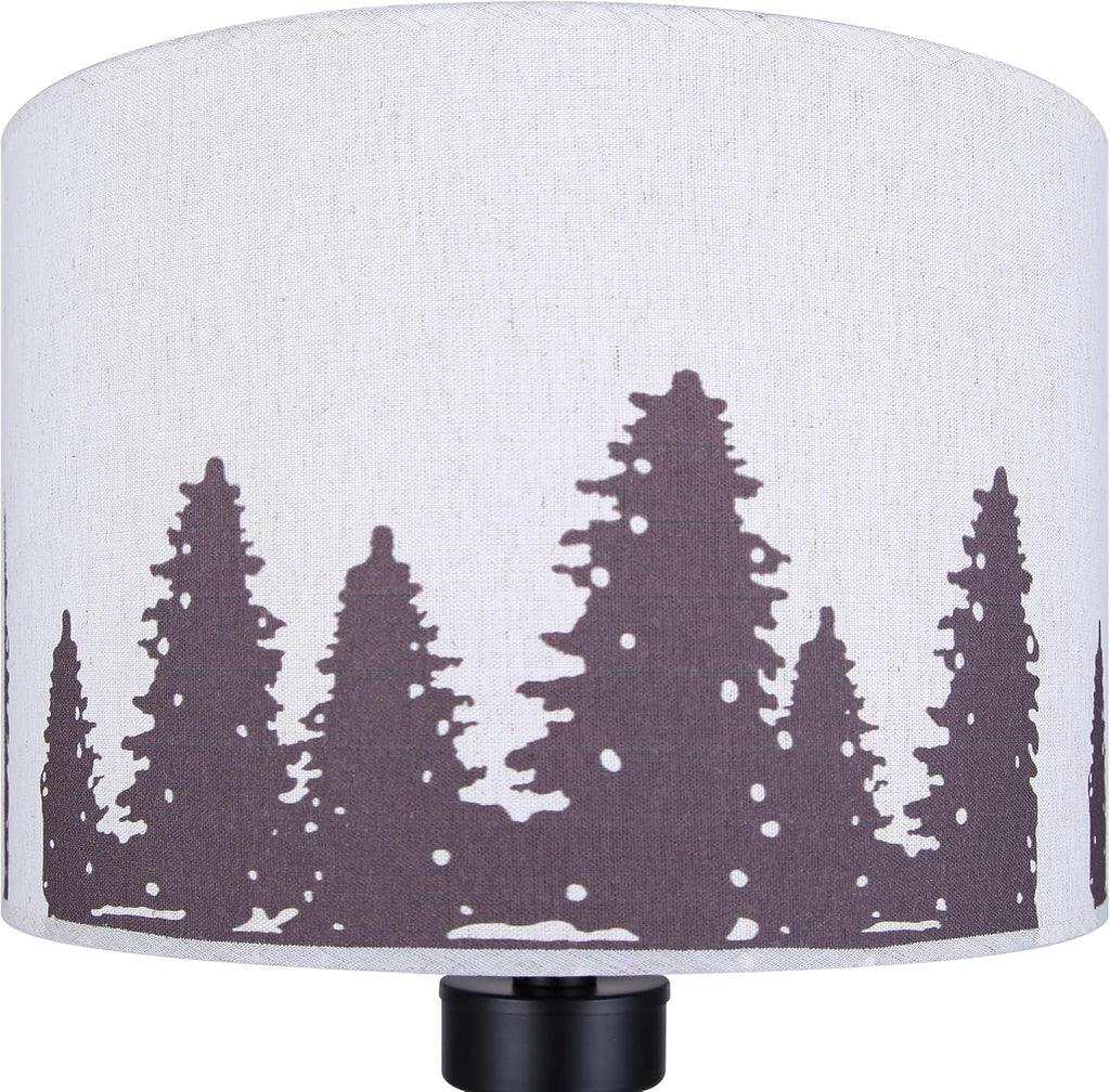 Canarm Holt Table Lamp, 27-Inch Country Rustic Black Finish with Printed Fabric Shade, Adjustable Height from 22-27' with 3-Way Socket Switch for Living Room
