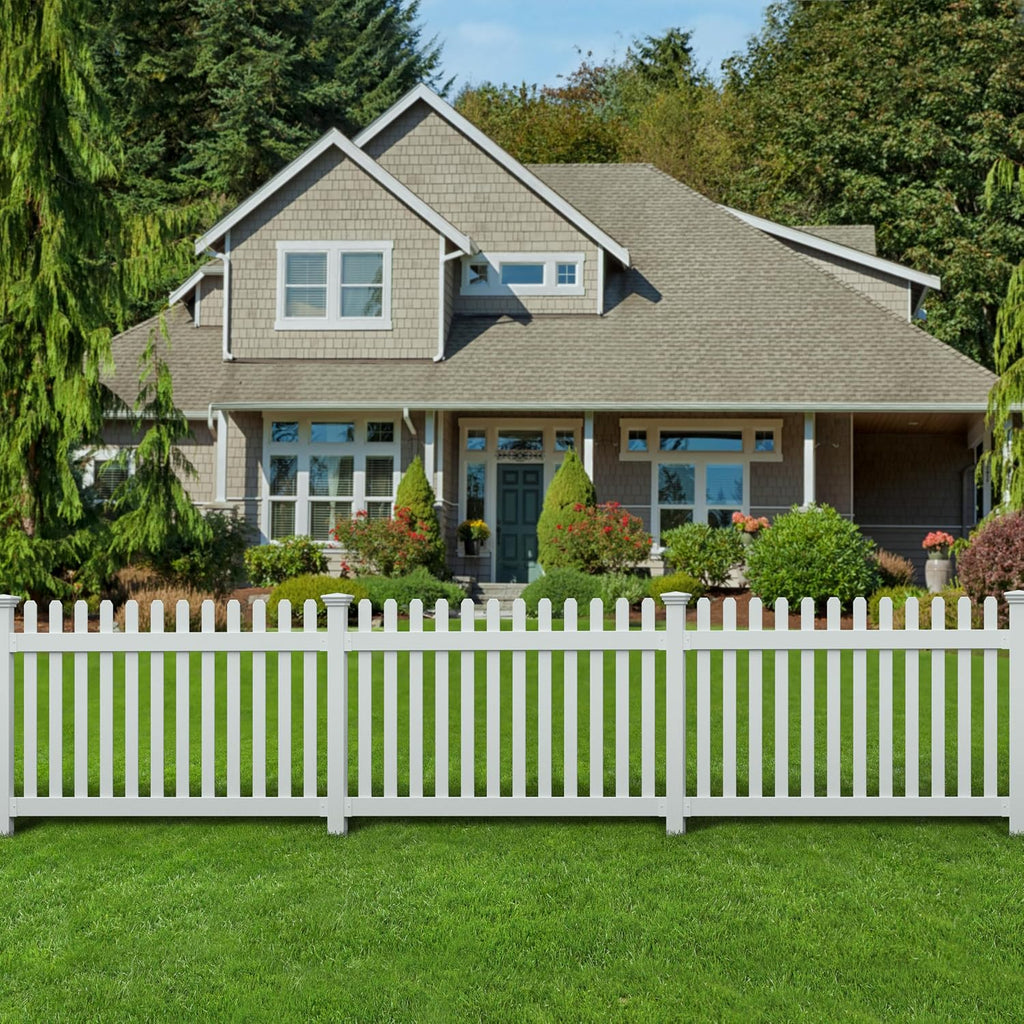 3.5ft H x 6ft W (1 Panel + 1 Post) No Dig WamBam All American Flat Top Fence Kit, White Vinyl Picket Fence, Easy Install Outdoor Barrier for Backyard or Patio, DIY Decorative Garden Border, ZP19084