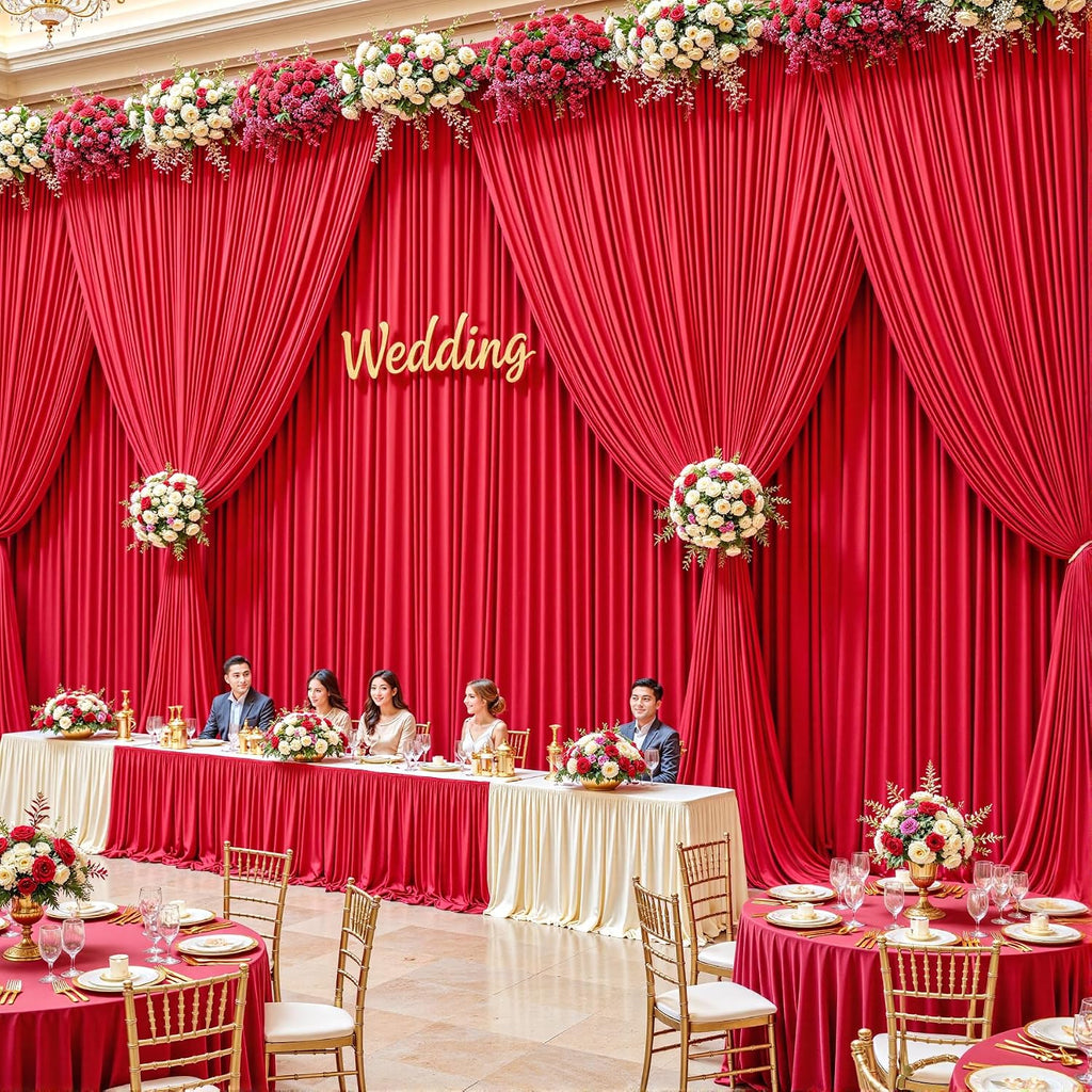 10 Panels Red Backdrop Curtains - Wrinkle Free Fabric Backdrop Curtain for Photoshoot, 10FT Wedding Party Photo Backdrop Drapes for Birthday Baby Shower Photography Stage Background Decorations