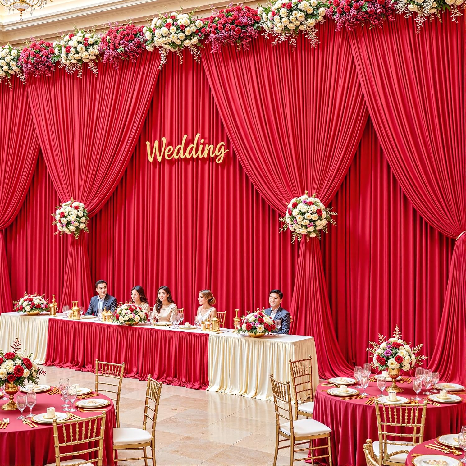 10 Panels Red Backdrop Curtains - Wrinkle Free Fabric Backdrop Curtain for Photoshoot, 10FT Wedding Party Photo Backdrop Drapes for Birthday Baby Shower Photography Stage Background Decorations