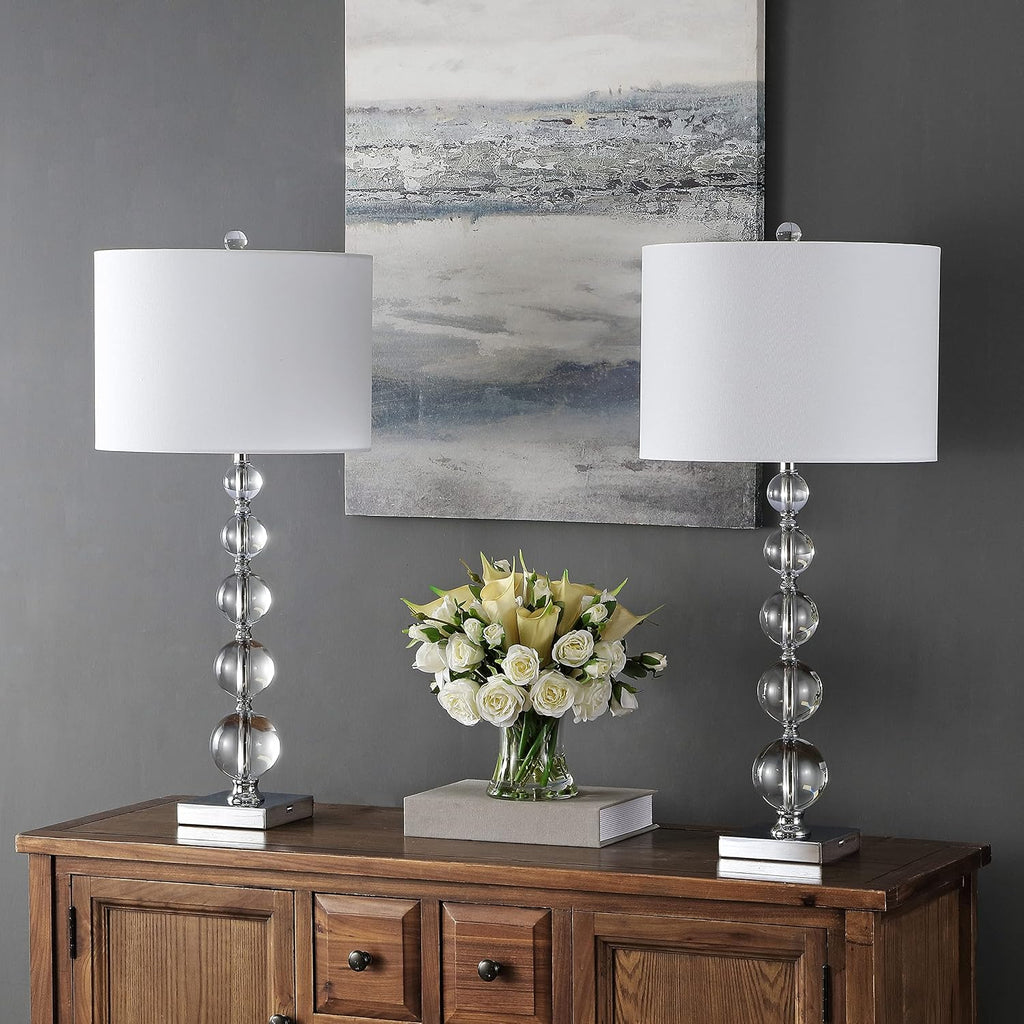 SAFAVIEH Lighting Collection – Set of 2 Liam Stacked Crystal Ball 29-Inch Table Lamps with USB Ports, LED Bulbs Included, Bedroom Living Room Home Office (LIT4112A-SET2-U)