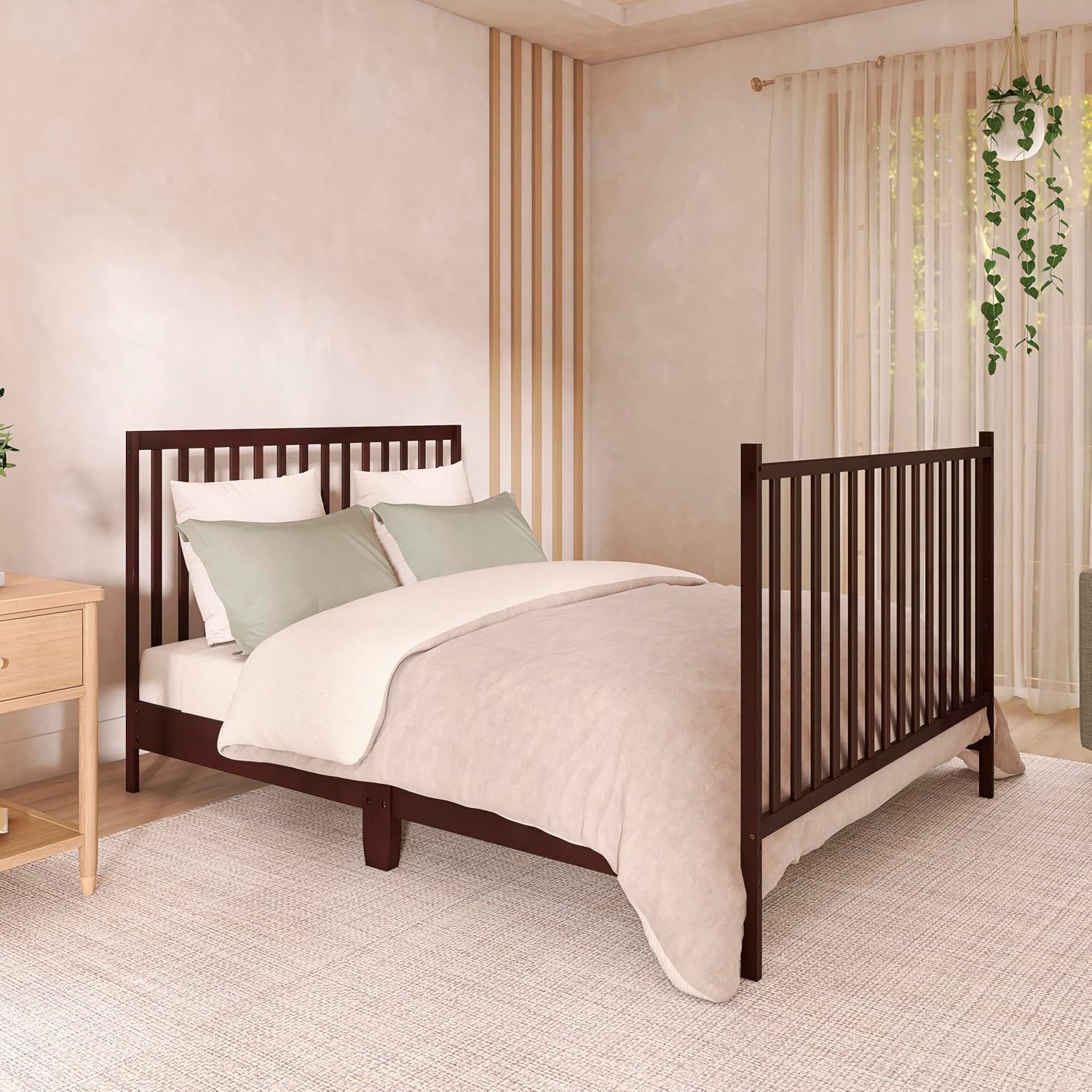 Dream On Me Synergy 5-in-1 Convertible Full-Size Baby Crib with Toddler, Day & Full Bed Conversion in Espresso, GreenGuard Gold & BSA, 3 Mattress Heights, Sustainable Pinewood