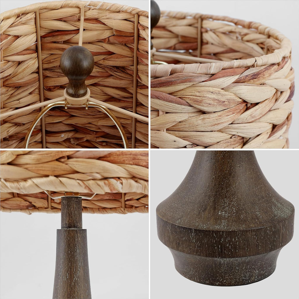 JONATHAN Y 21' Brown Wood Finish Resin Gourd Table Lamp Set of 2, Rustic Farmhouse Handwoven Water Hyacinth Shade, Southwestern Bedside Lamp for Bedroom, LED Bulbs Included JYL4051A-SET2