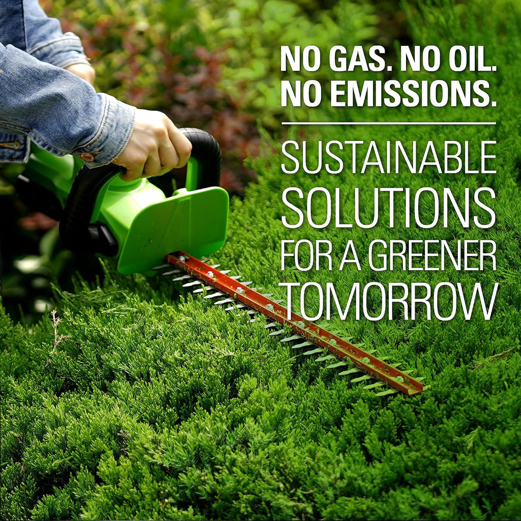 Greenworks 24V 22' Cordless Rotating Handle Hedge Trimmer, 1.5Ah USB Battery and Charger Included