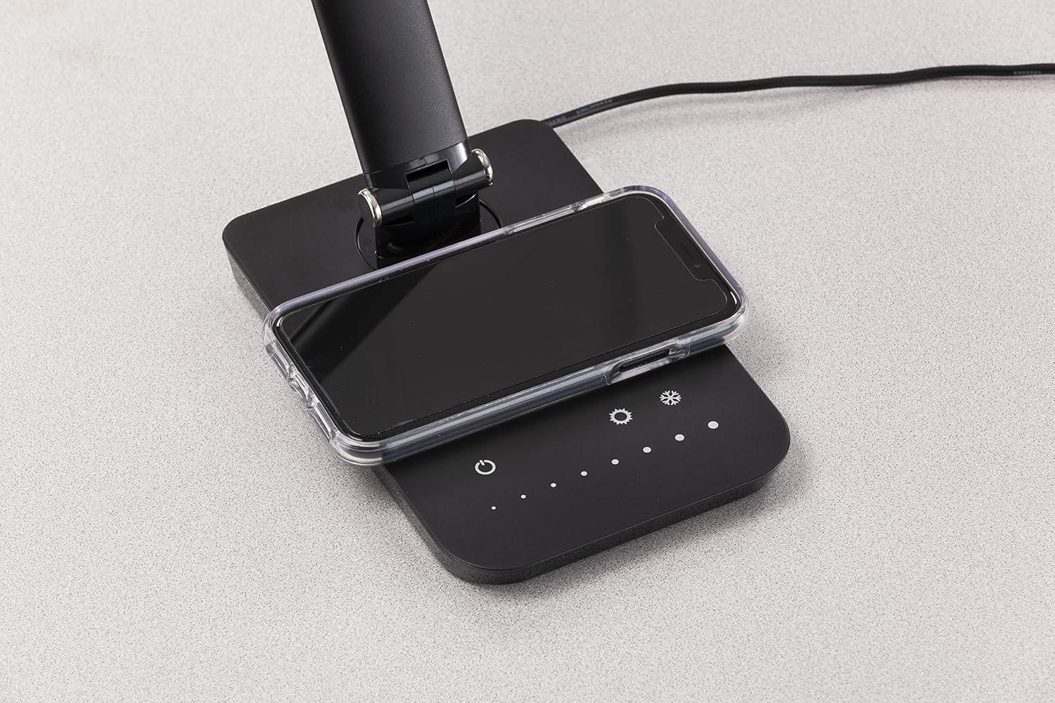 Safco 1009BL, Pivoting Neck, Built-in Wireless, USB Port Vamp LED Lamp with Charging Pad, Black