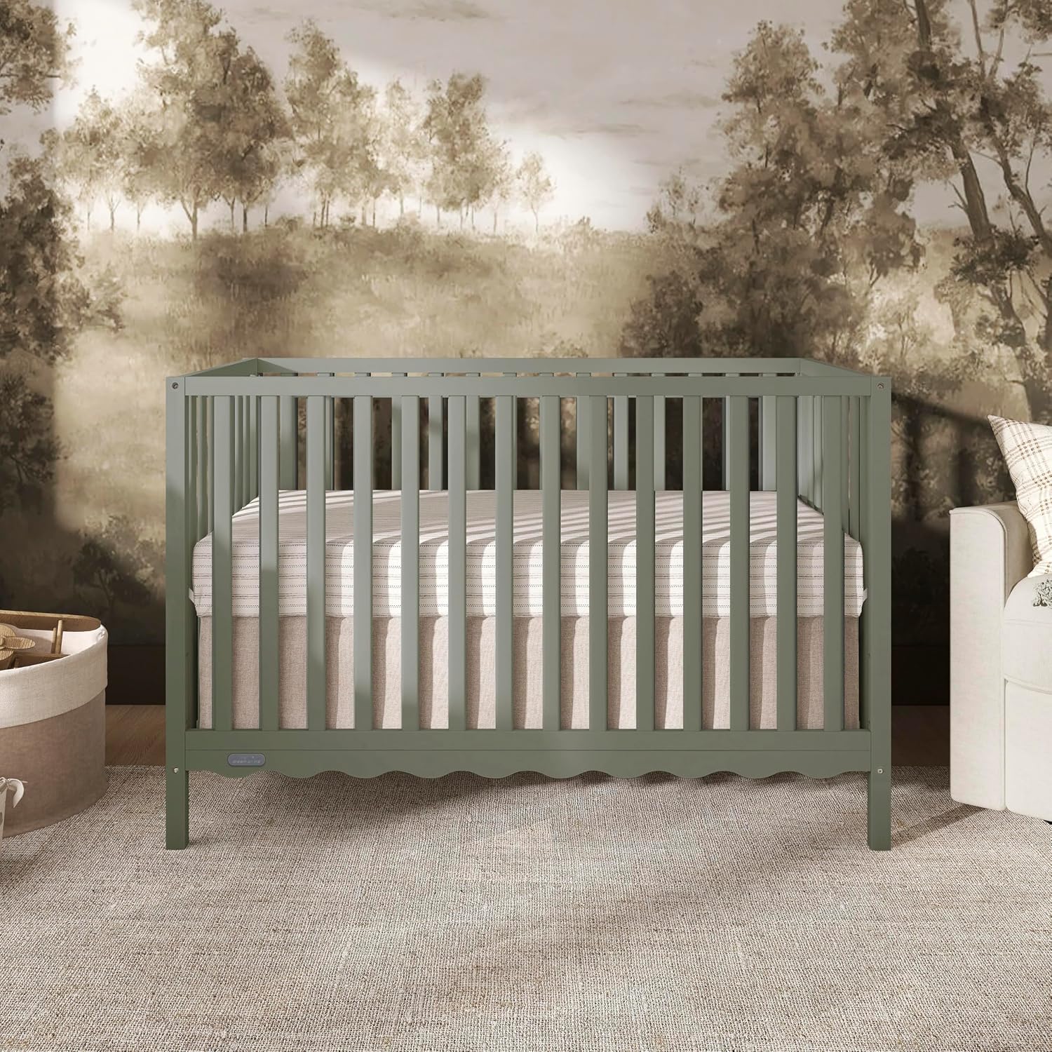Dream On Me Synergy Wave 5-in-1 Convertible Crib, GREENGUARD Gold, Seagrass