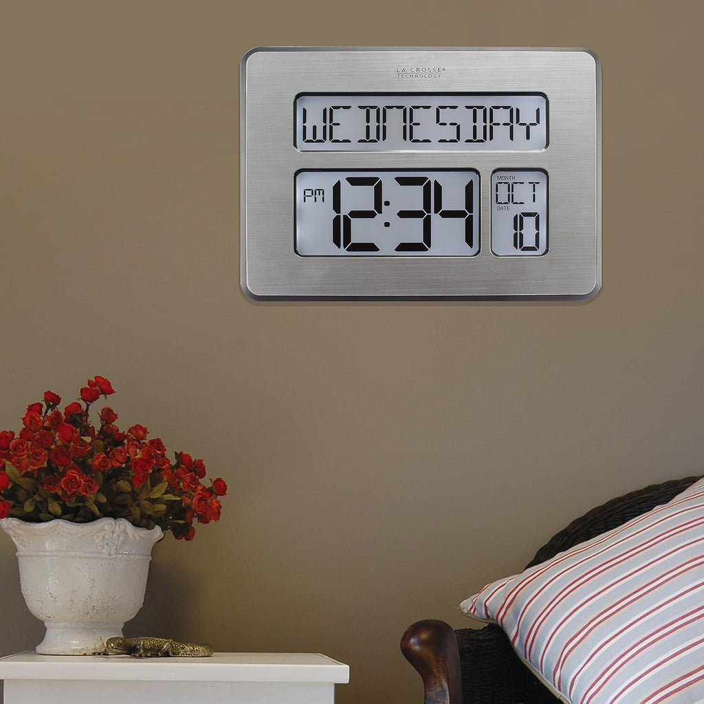 La Crosse Technology C86279 Atomic Full Calendar Clock with Extra Large Digits, Grey, 11.25' x 2.10' x 12.00' (Pack of 5)