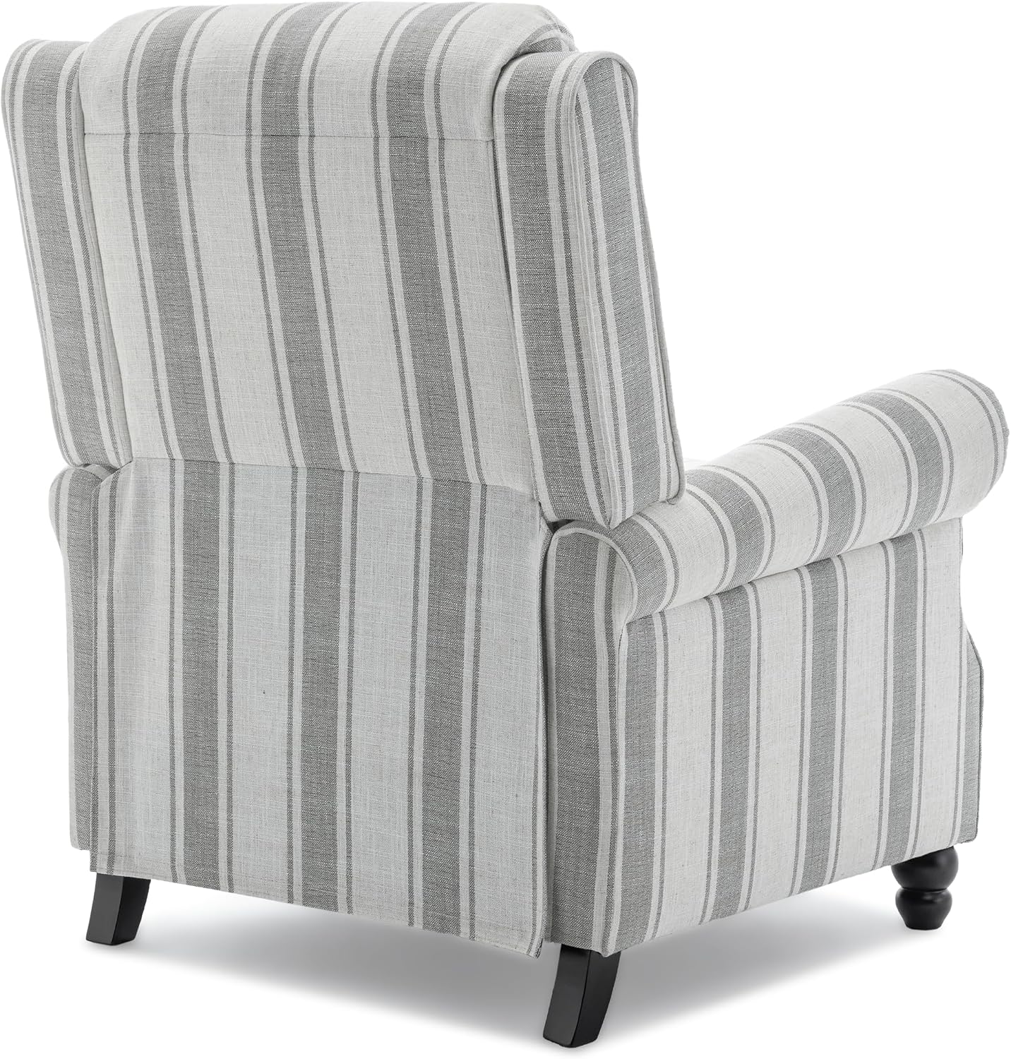 Pushback Recliner Chair, Comfy Fabric Wingback Recliner Chair, Upholstered Armchair Push Back Recliner with Wood Legs, Rivet Trim Single Sofa Accent Chair for Living Room, Bedroom, Gray Stripe