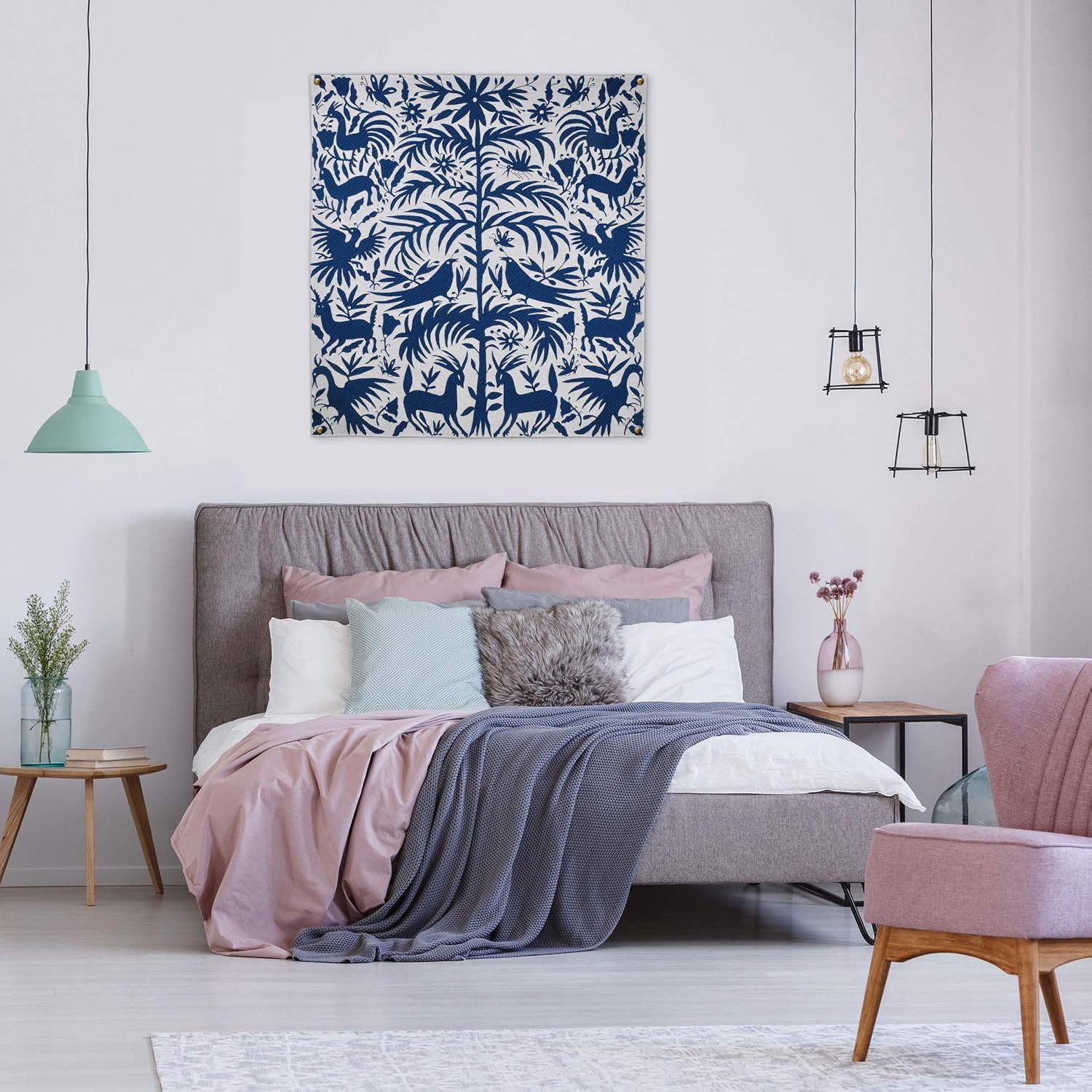 Otomi Royal | Woven Tapestry Wall Art Hanging | Traditional Mexican Silhouette Nature Artwork | 100% Cotton USA Size 58x53