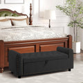 Ottoman with Storage, Tufted Storage Bench for Bedroom, 48' Fabrics End of Bed Bench, Upholstered Entryway Shoe Benches with Rolled Arm & Inner Zipper, Window Ottomans Chest with Rivets, Black