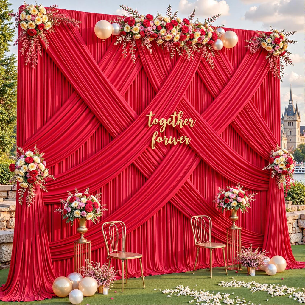 10 Panels Red Backdrop Curtains - Wrinkle Free Fabric Backdrop Curtain for Photoshoot, 10FT Wedding Party Photo Backdrop Drapes for Birthday Baby Shower Photography Stage Background Decorations