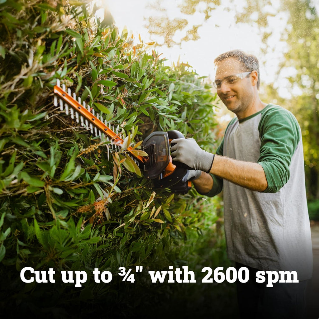 WORX 22' Cordless Hedge Trimmer, Electric Hedge Trimmer with Dual-Action Blades, Lightweight Bush Trimmer with 5.5 LBS, Battery & Charger Included, WG261