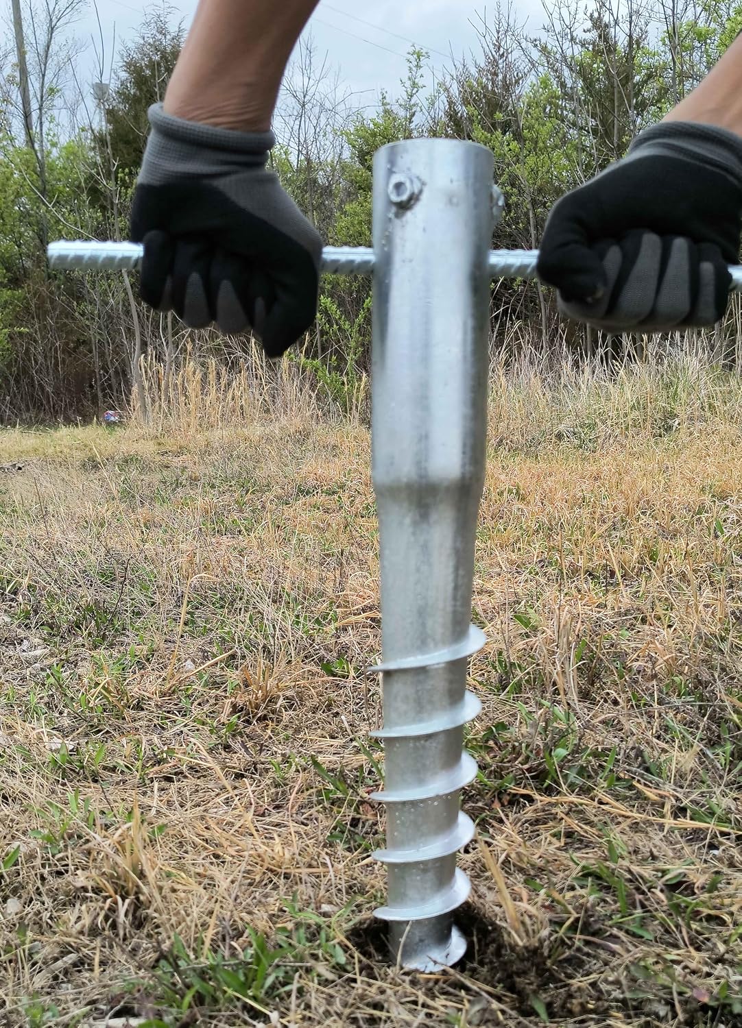 Ashman Ground Screw Round Posts (4 Pack), Outdoor No Dig Ground Screw Anchor with helical Spiral, 21' Inch Long - Fits Round Post & Flag Pole Base Ground Mount Screw in Post Stake, Mailbox Posts.