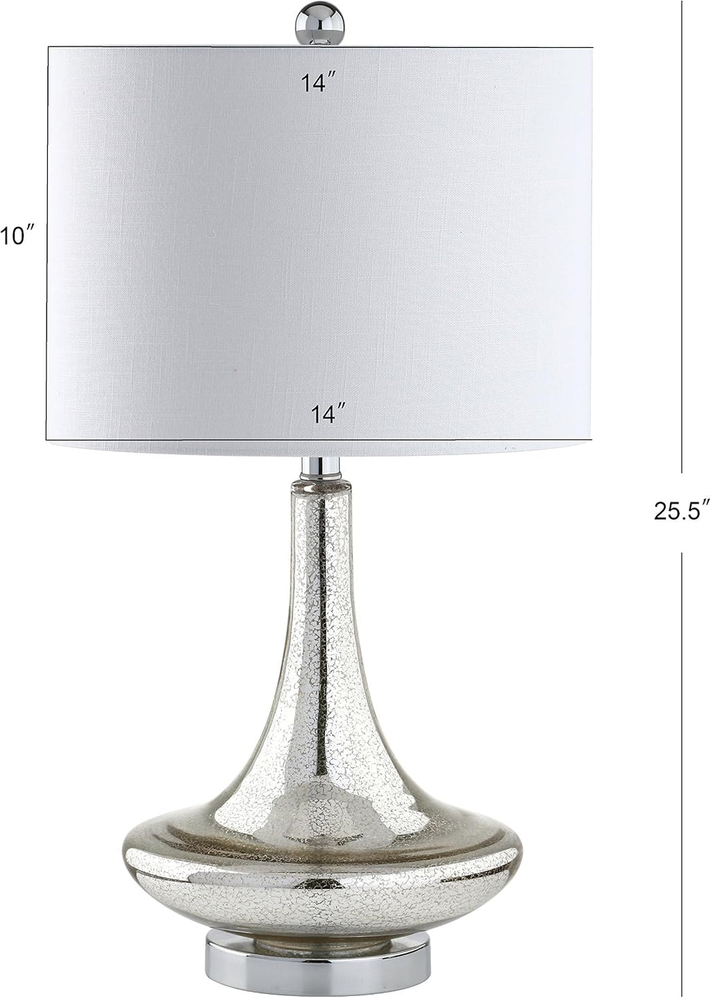 JONATHAN Y 25.5' Mercury Silver Glass Teardrop Table Lamp Set of 2 for Bedroom, Modern Bedside Lamps for Living Room, White Linen Drum Shade, LED Bulbs Included JYL1081A-SET2