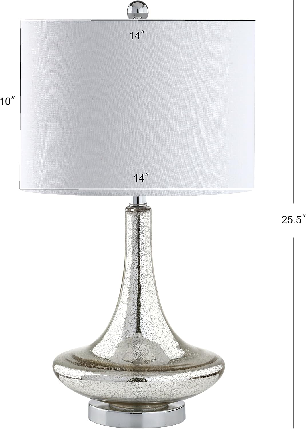 JONATHAN Y 25.5' Mercury Silver Glass Teardrop Table Lamp Set of 2 for Bedroom, Modern Bedside Lamps for Living Room, White Linen Drum Shade, LED Bulbs Included JYL1081A-SET2