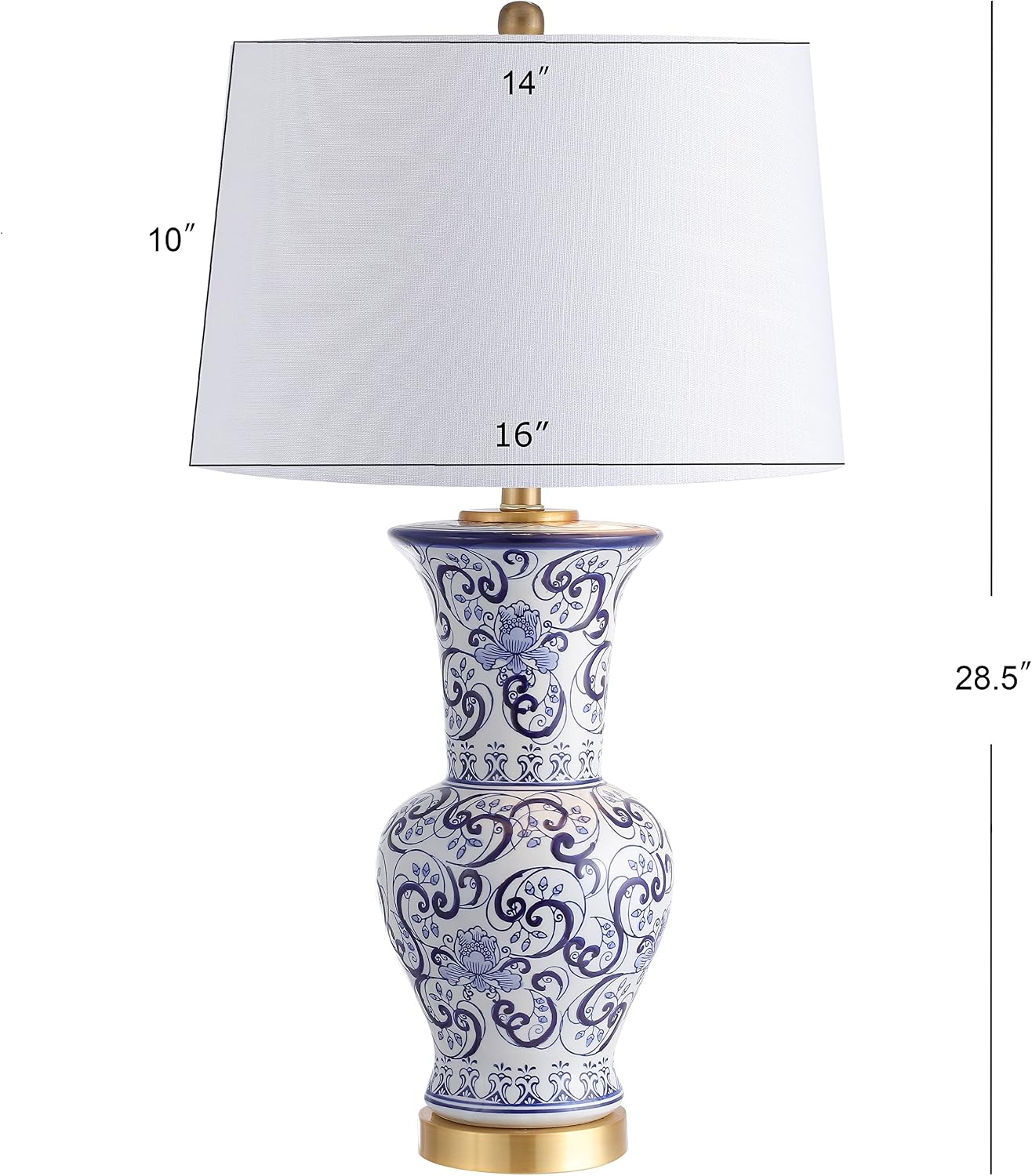 JONATHAN Y 28.5' Blue/White Chinoiserie Ceramic LED Table Lamp, Traditional Hand-Painted Floral Vase Lamp for Living Room, White Linen Shade, LED Bulb Included JYL5014A
