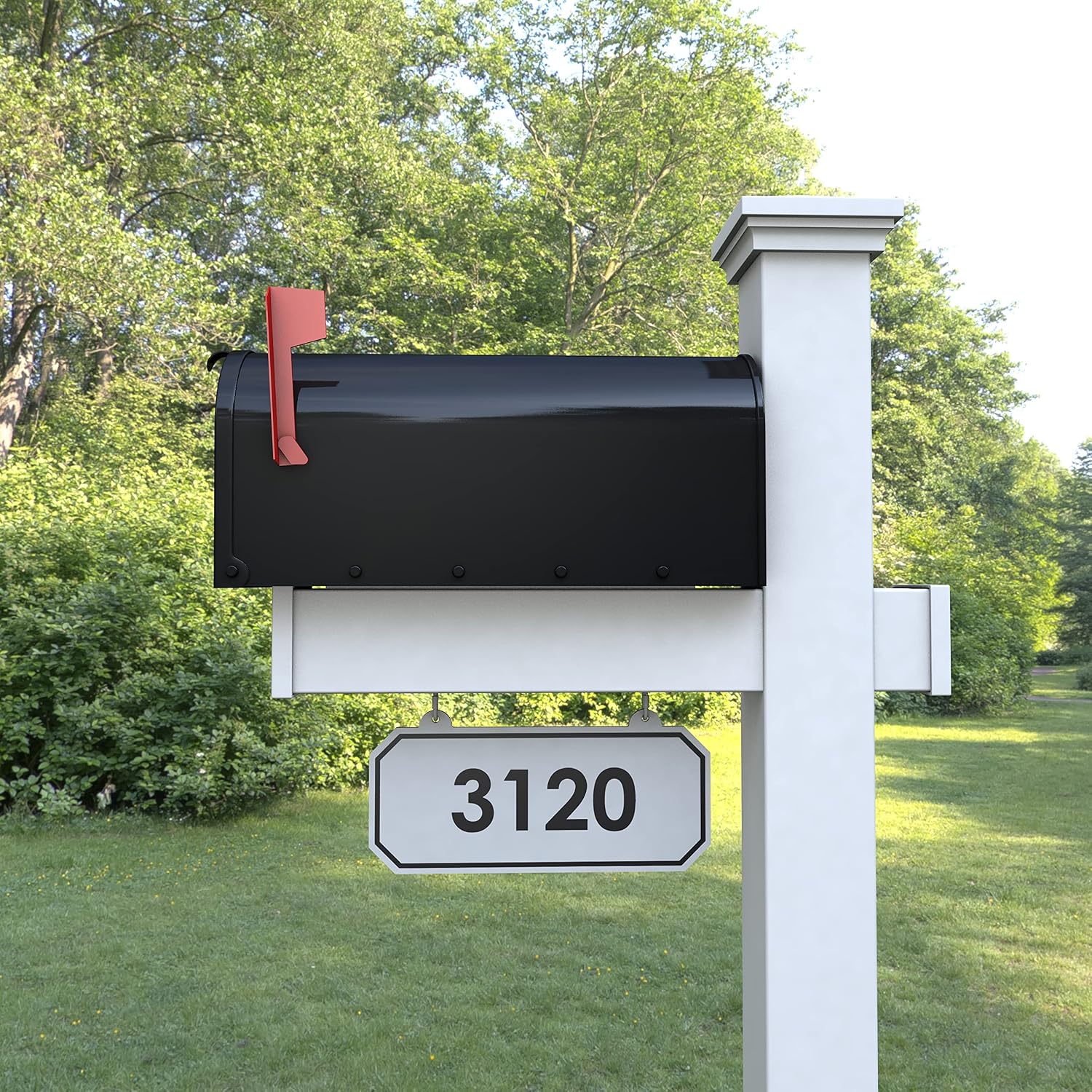 4Ever Products The Southport Vinyl Mailbox Post System - Includes Black Steel Mailbox and Custom Street Address