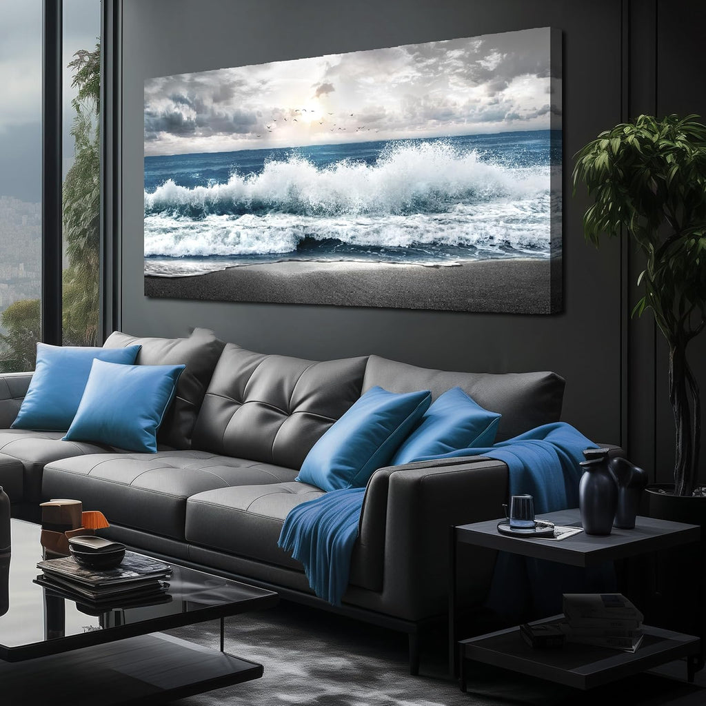 MDHKVPM Blue Beach Wall Decor For Bedroom Ocean Canvas Wall Art For Living Room Large Size,Office Corridor Apartment Wall Paintings Ready to Hang 29 x 58 Inch