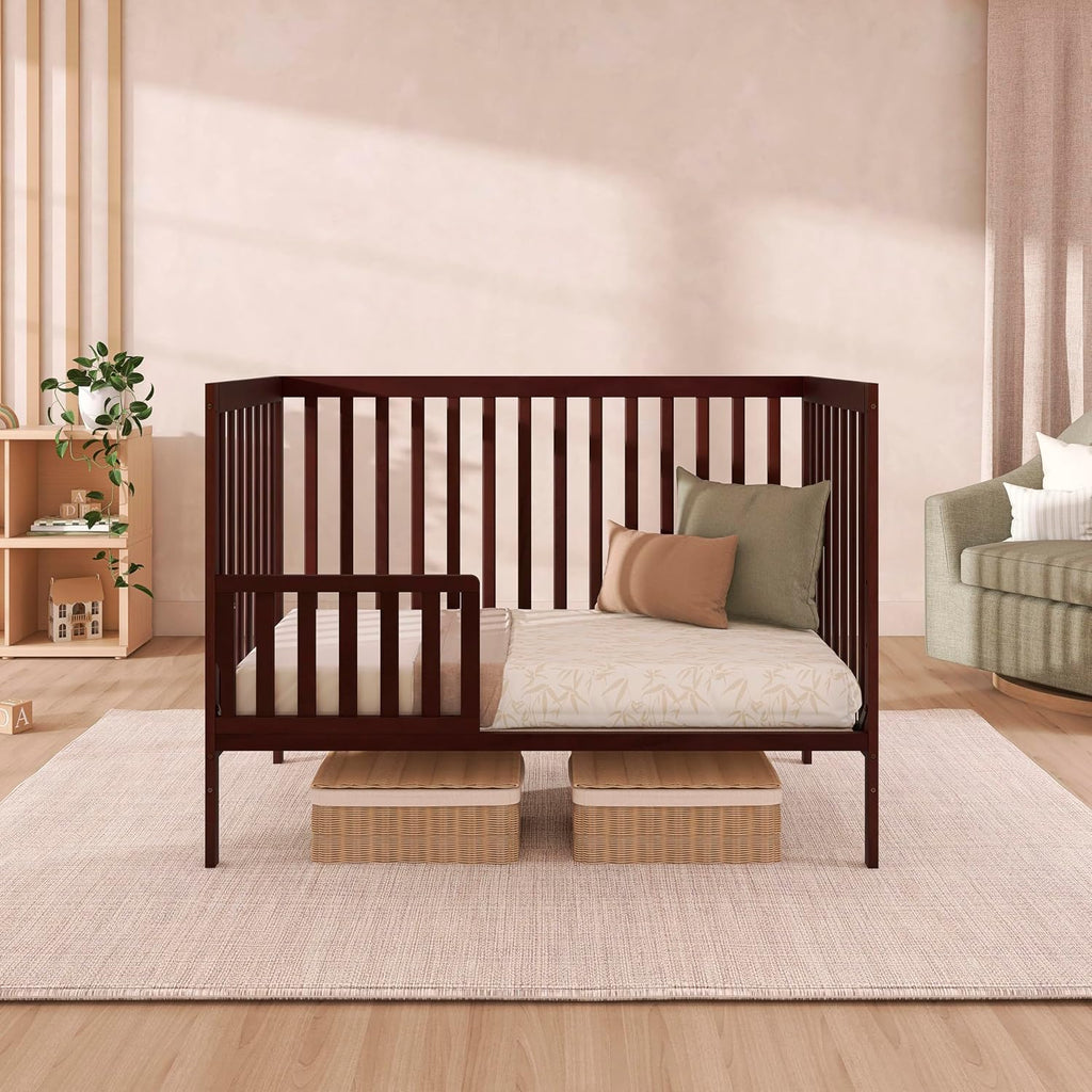 Dream On Me Synergy 5-in-1 Convertible Full-Size Baby Crib with Toddler, Day & Full Bed Conversion in Espresso, GreenGuard Gold & BSA, 3 Mattress Heights, Sustainable Pinewood