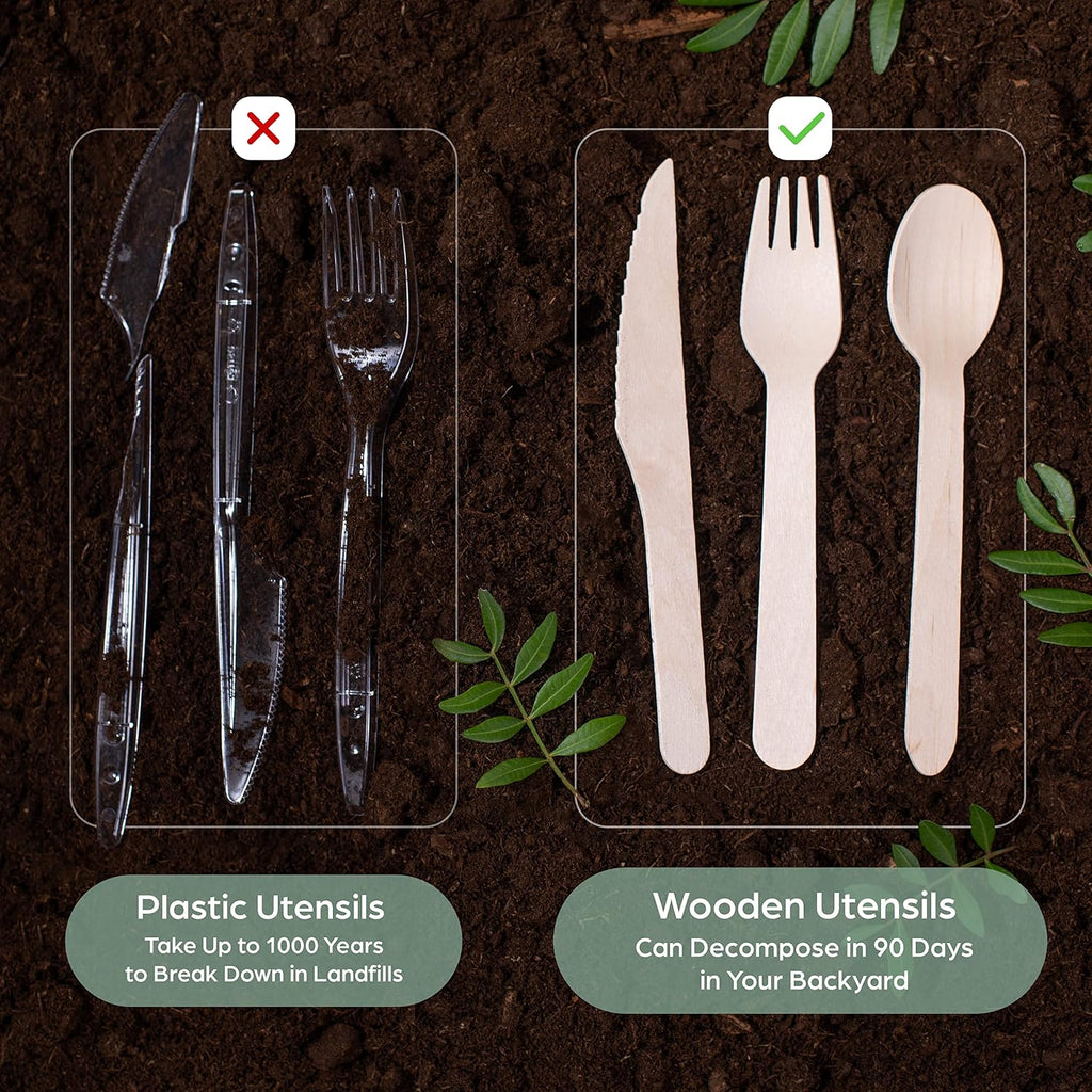Wooden Disposable Knives - 1800 Pieces Wood Compostable Knives - Eco-Friendly Biodegradable Utensils for Party - Free From Plastic Cutlery Set - Disposable Cutlery for Eating - Compostable Utensils