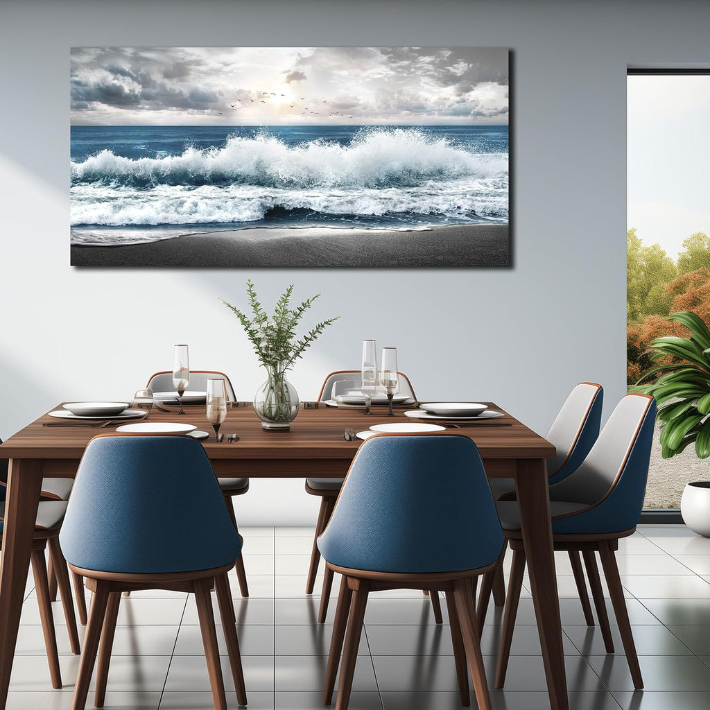 MDHKVPM Blue Beach Wall Decor For Bedroom Ocean Canvas Wall Art For Living Room Large Size,Office Corridor Apartment Wall Paintings Ready to Hang 29 x 58 Inch