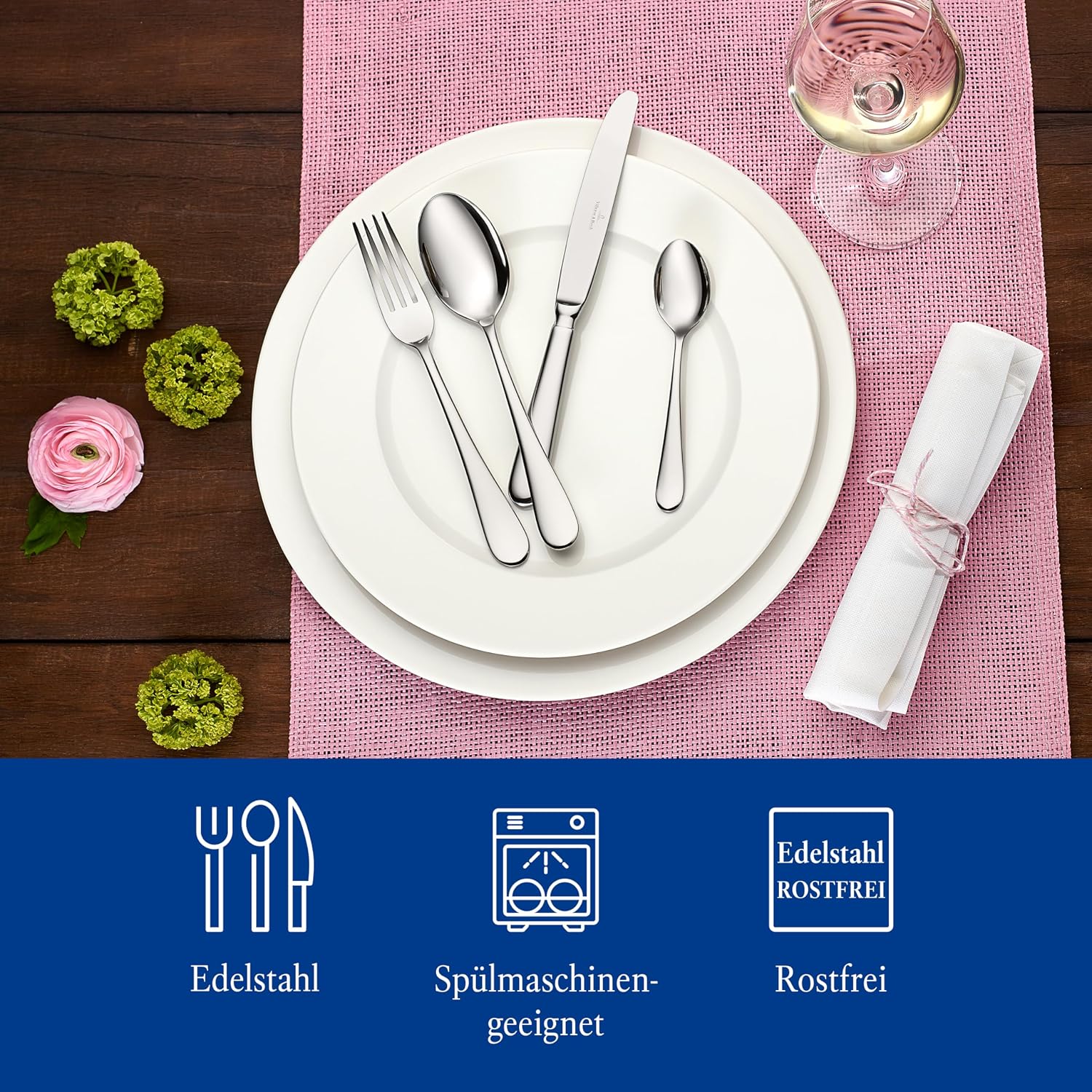 Villeroy & Boch – Oscar Cutlery Set 24 Pieces for 6 People, Dishwasher Safe, Rustproof, Knife, Fork, Spoon, Luxury Cutlery Set, Dinner, 18/10 Stainless Steel