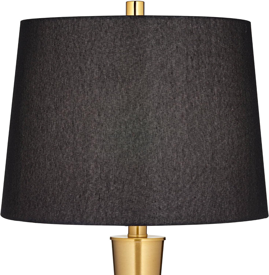 Possini Euro Design Wayne Modern Table Lamps 29 1/4' Tall Set of 2 with USB Charging Port Brass Gold Black Tapered Drum Shade for Bedroom Living Room Nightstand Bedside Night Stand Office Kids Room