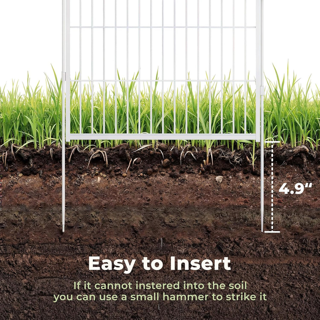 SunsGrove Garden Fence with Gate, 32 in(H) x 35.7 ft(L) 16 Panels Heavy Duty Metal Animal Barrier Fence for Yard, Suitable for Indoor or Outdoor Dog Pet Fence, Garden Fence Border, White