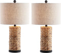 JONATHAN Y 25' Natural Coastal Water Hyacinth Table Lamp Set of 2, Bedside Lamp with Light Grey Linen Shade, Boho Farmhouse Decor for Living Room Nightstand, LED Bulbs JYL6502A-SET2