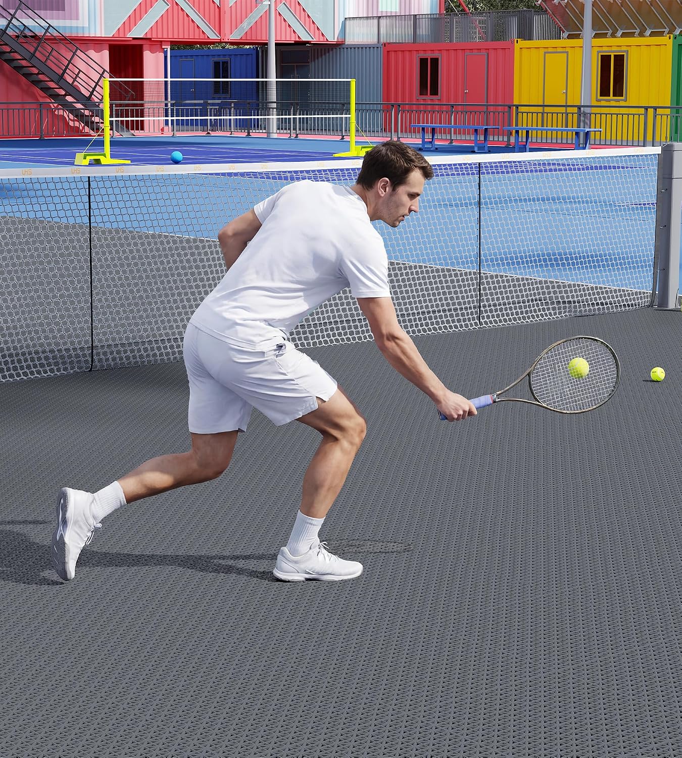 jxgzyy 24 PCS Basketball Court Tiles, 5/8 Inch Thick Interlocking Sport Outdoor Floor Tiles, Non Slip PP Drainage Mat for Tennis Court Drain Deck Pool Patio Shower Kitchen Garage Poach, Light Grey