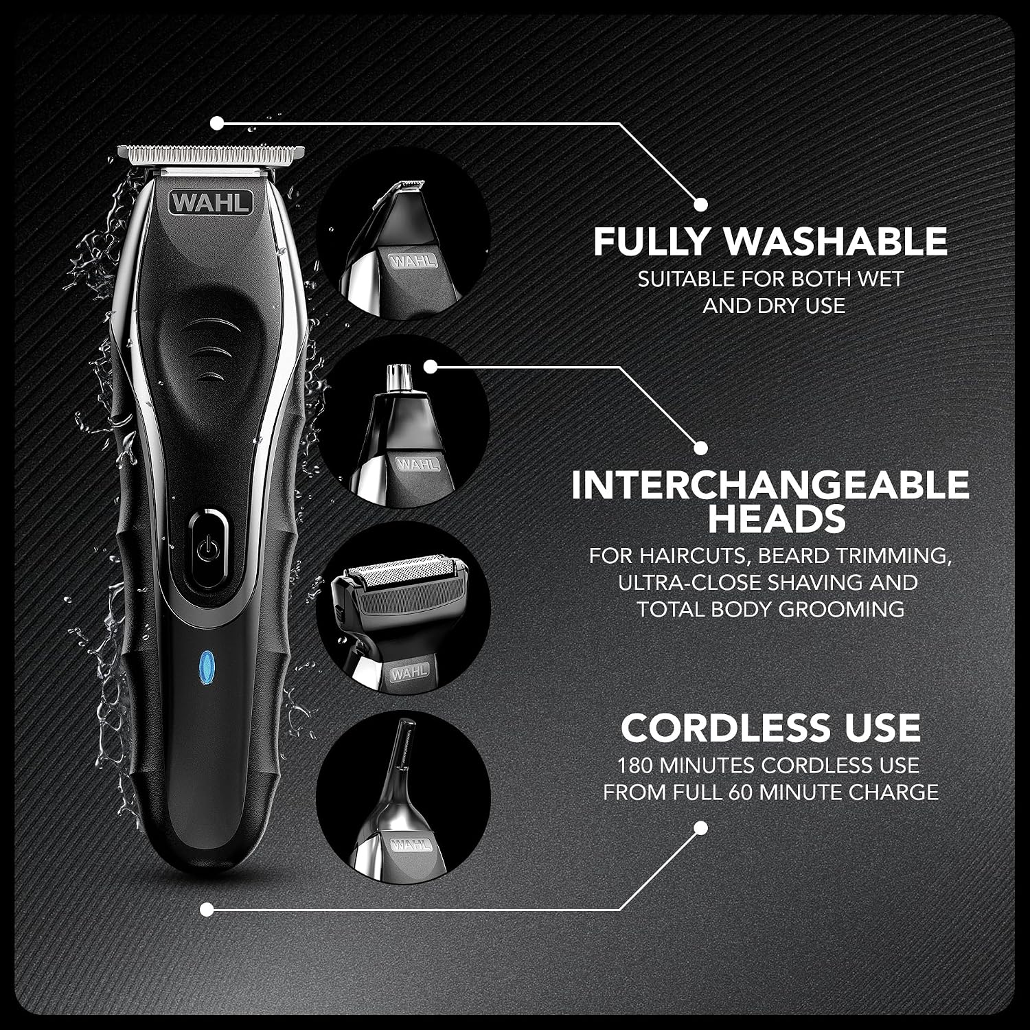 Wahl Aqua Blade 10 in 1 Multigroomer, with Eyebrow Attachment, Body Trimmers for Men, Men's Beard Trimmer, Stubble Trimming, Face Grooming, Fully Washable, Male Grooming Set, Amazon Exclusive