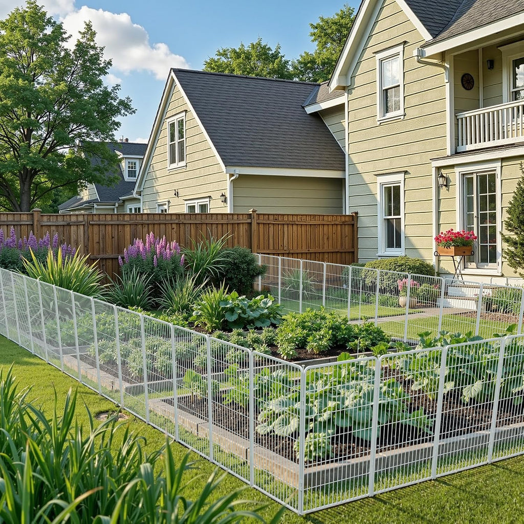 SunsGrove Garden Fence with Gate, 32 in(H) x 35.7 ft(L) 16 Panels Heavy Duty Metal Animal Barrier Fence for Yard, Suitable for Indoor or Outdoor Dog Pet Fence, Garden Fence Border, White