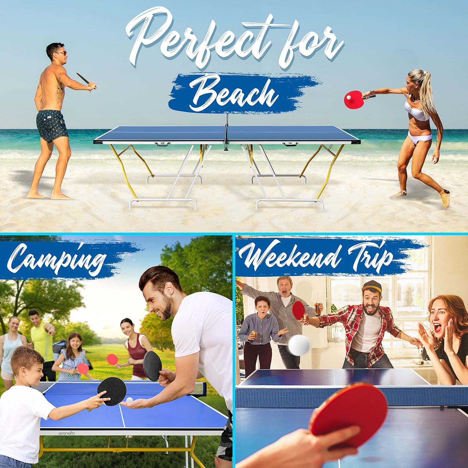 SereneLife 4in1 Multi Game Table, 48' Sports Arcade with Accessories, Ping Pong, Air Hockey, Pool Billiards, Soccer Foosball All in One, for Indoor and Outdoor, Family, Kids and Adults