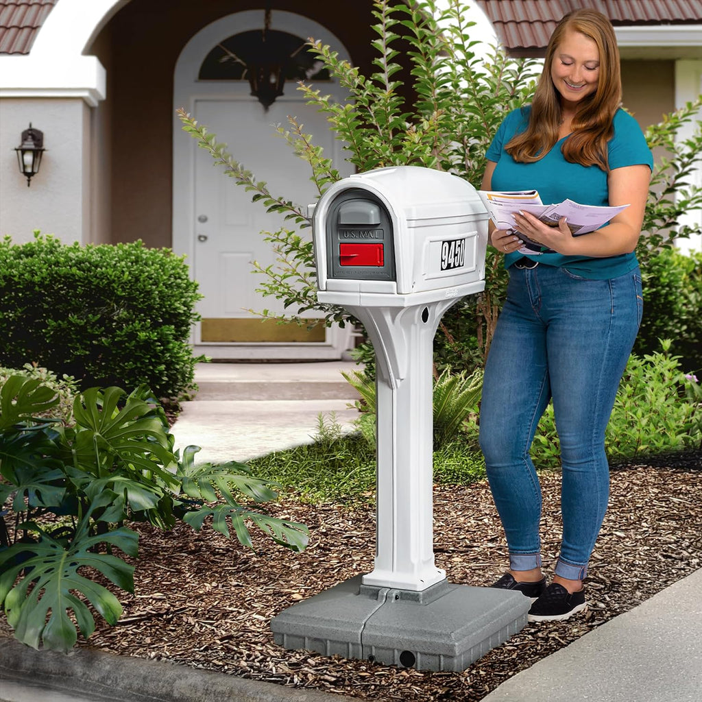 American Home by Simplay3 Premium Dig-Free Easy Up Classic Mailbox and Post Combination in White, Above Ground Mailbox