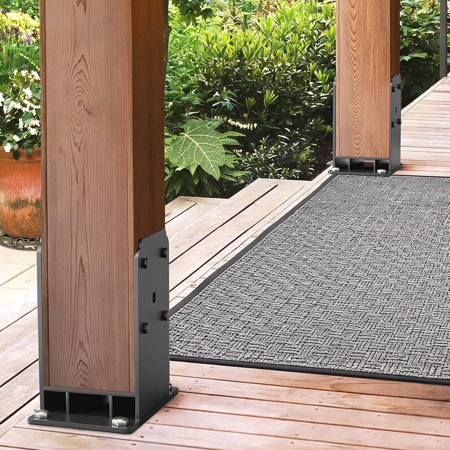 6x6 Post Base, Heavy-Duty Stainless Stee Powder-Coated Fence Post Anchor Base with Air Flow Channel for Decks, Fences, Mailboxes, Gazebos, 4PCS