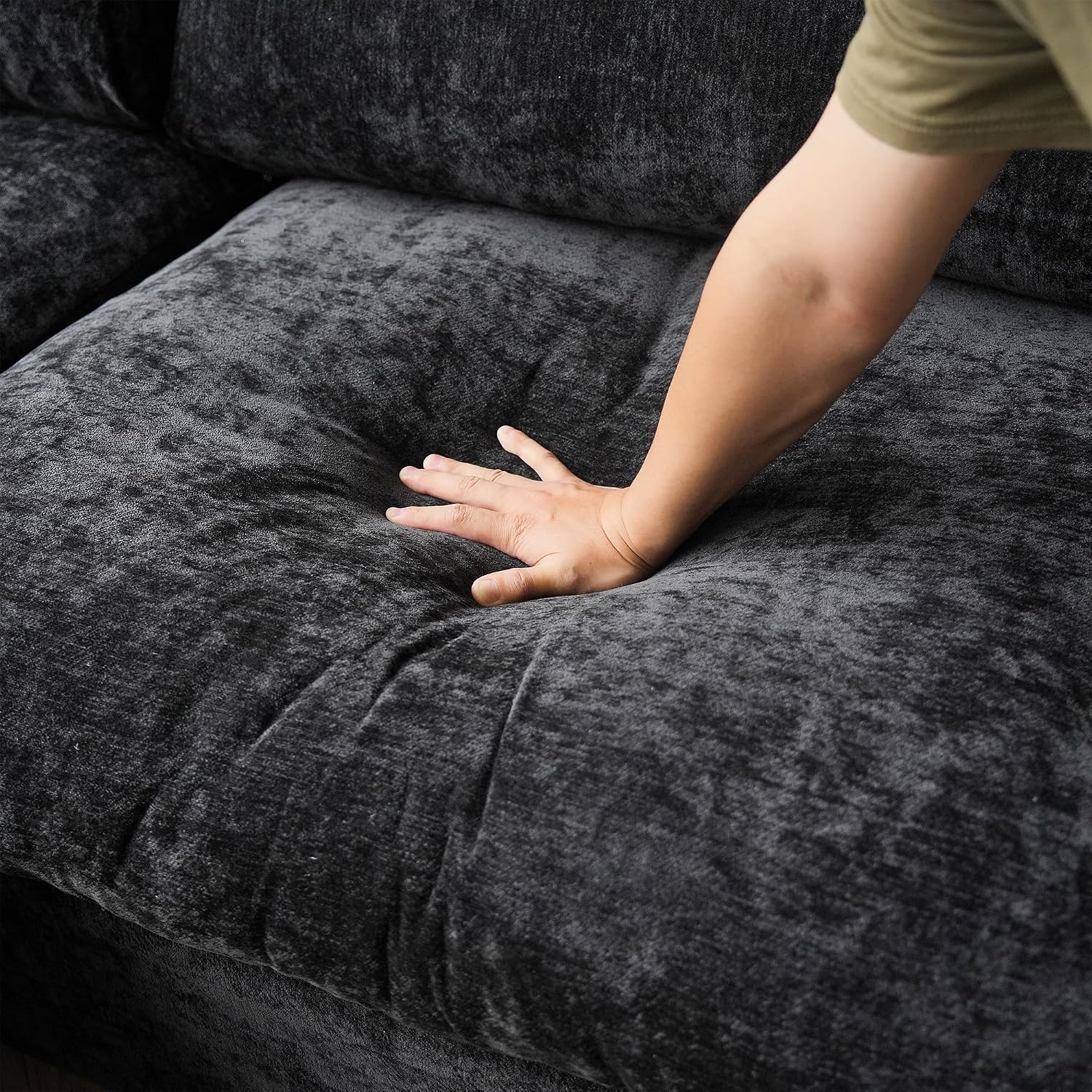Cloud Couch Modular Sectional Sofa,100.5' U Shaped Couch, Oversized Convertible Wide Seater,3 Seater with 2 Ottomans for Living Room Set, Covers Washable&,Black