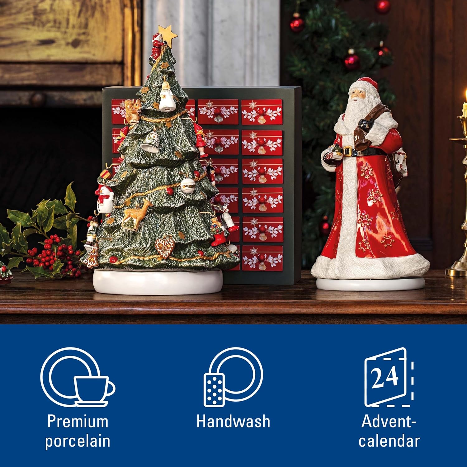 Villeroy & Boch Christmas Memory Advent Calendar Set, Including Tree, 26 Pieces, 43cm, Red