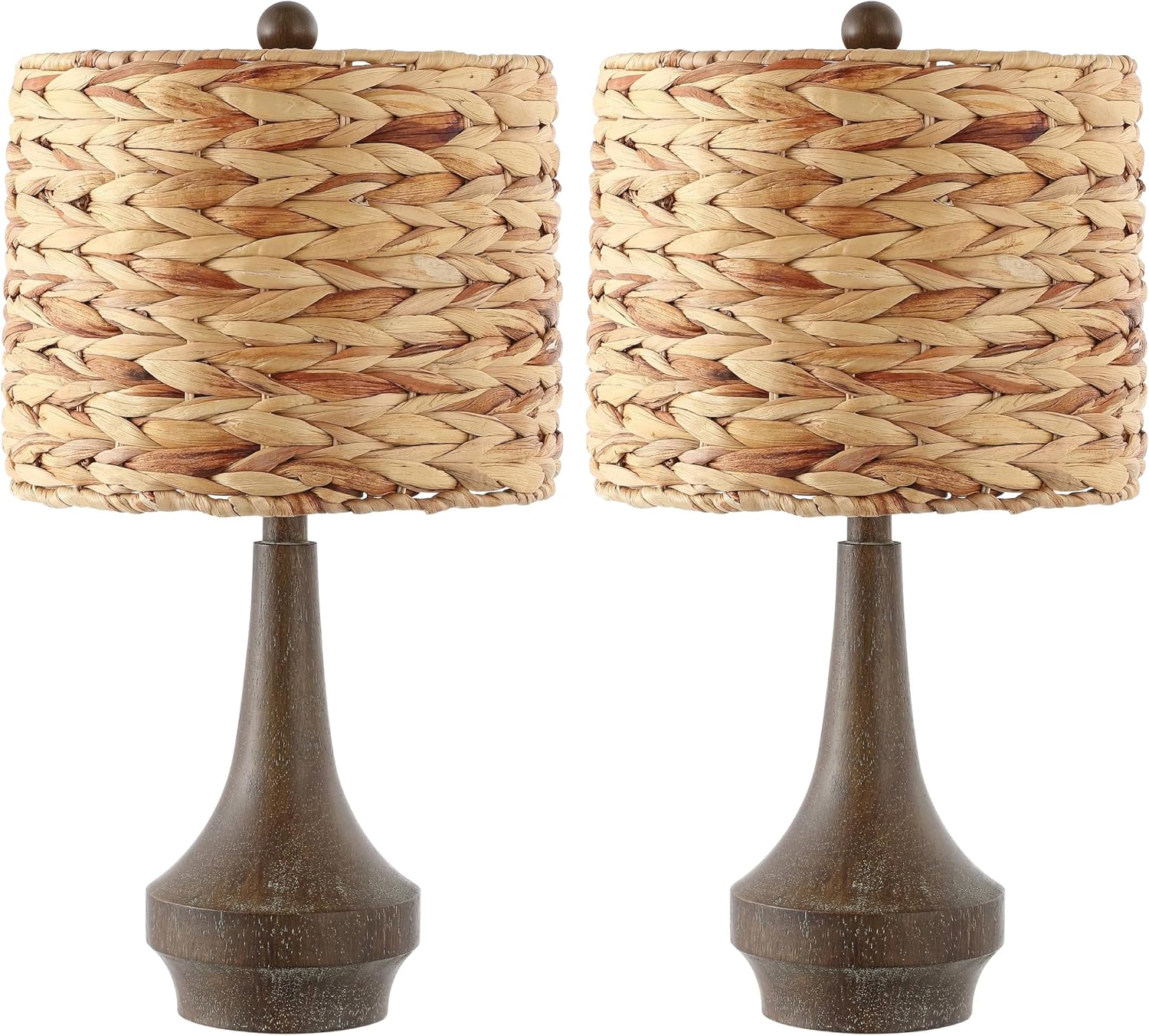 JONATHAN Y 21' Brown Wood Finish Resin Gourd Table Lamp Set of 2, Rustic Farmhouse Handwoven Water Hyacinth Shade, Southwestern Bedside Lamp for Bedroom, LED Bulbs Included JYL4051A-SET2