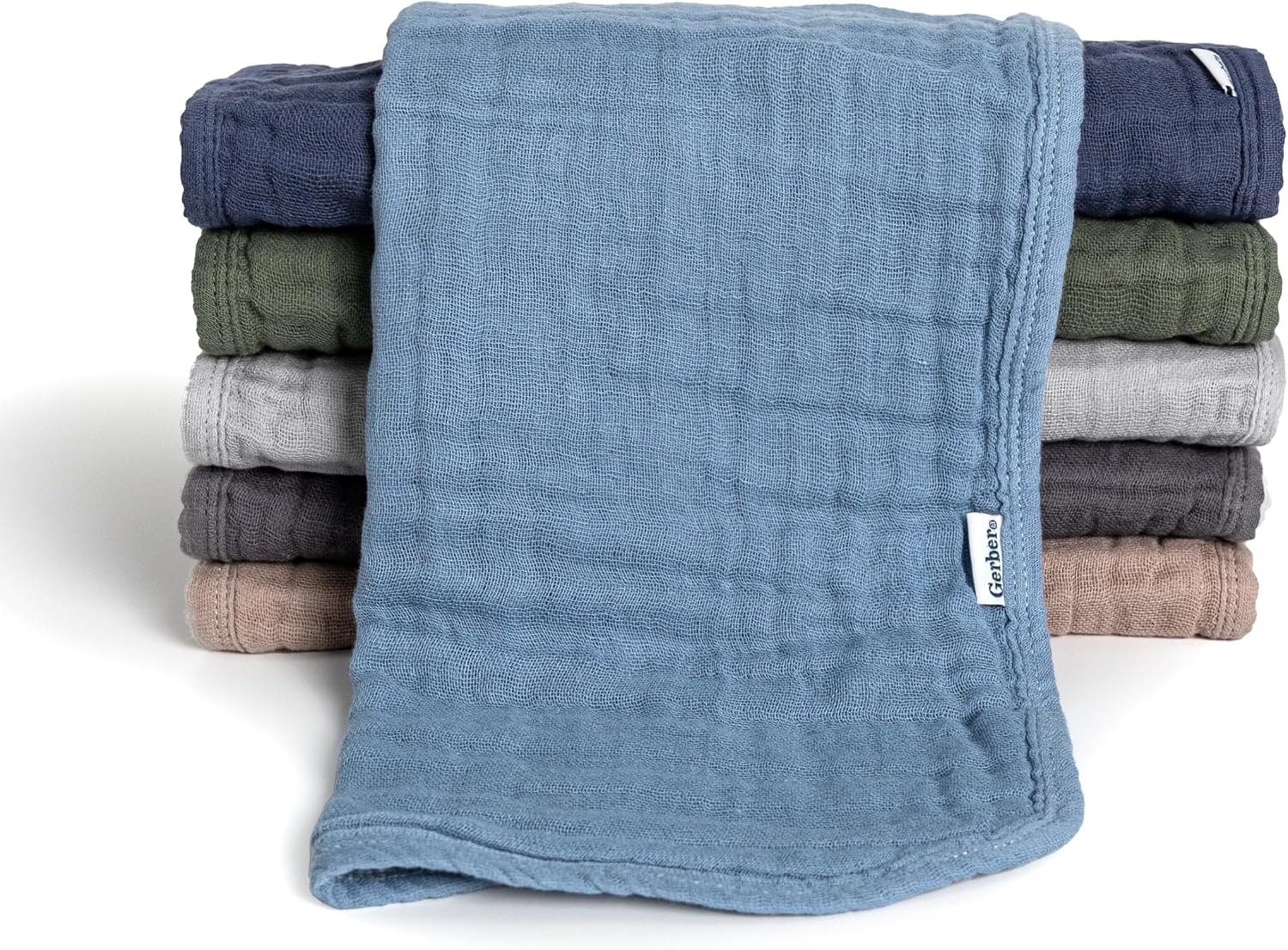 Gerber Baby Unisex Muslin Burp Cloths 72-Pack, Multi Blues Browns, Large Size 20' x 10'