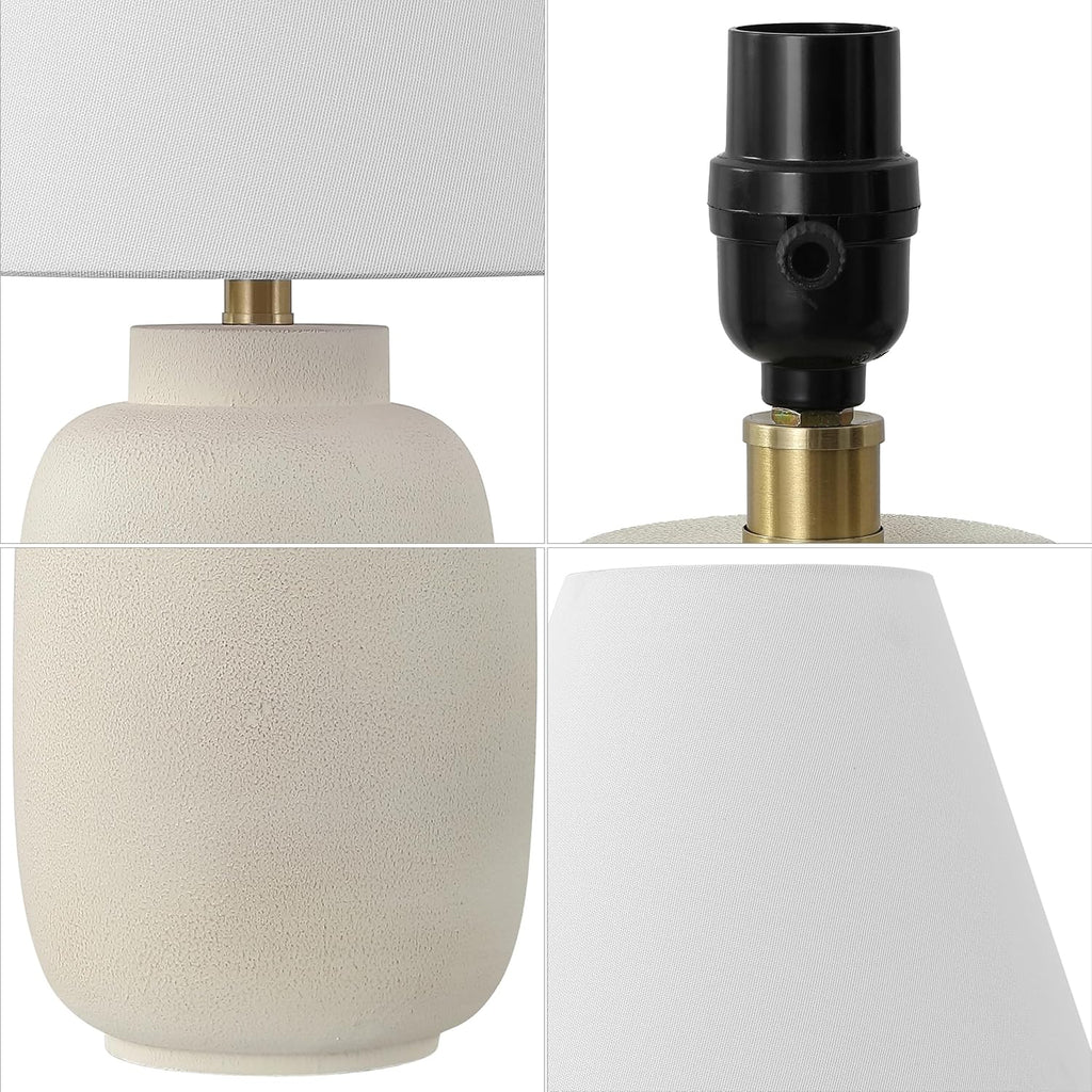 JONATHAN Y 24.5' Matte Cream Modern Ginger Jar Table Lamp Set of 2 for Bedroom, Farmhouse Scandinavian Lamps for Nightstand, White Linen Shade, LED Bulbs Included (JYL5603B-SET2)