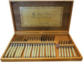 Set of 24 Flatware with Ivory Platine Handles, 6 Forks, 6 Knives, 6 Teaspoons and 6 Tablespoons. In Wooden Box