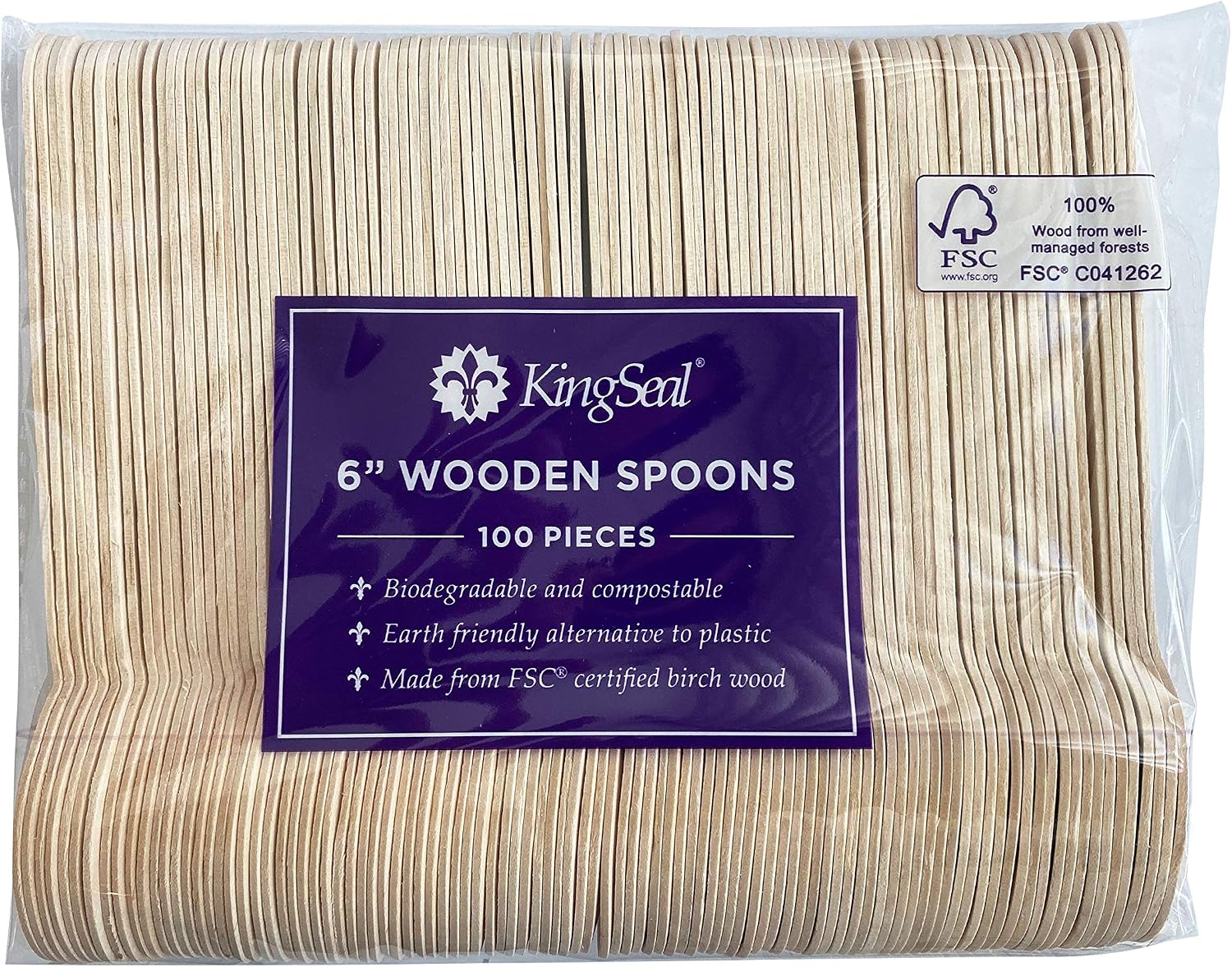4,000 Count | KingSeal Disposable Birch Wood Cutlery Spoons, Biodegradable and Earth Friendly, 6 Inch Length, Commercial Bulk Pack - 40 Packs x 100 Spoons