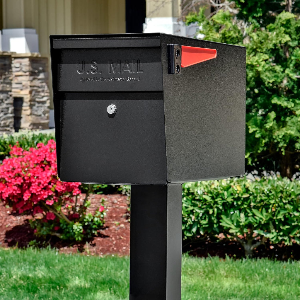 Architectural Mailboxes 6200B-10 Oasis Classic Locking Post Mount Parcel Mailbox with High Security Reinforced Lock,Black and Mail Boss 7121, Black In-Ground Mounting Post, 43 x 4 x 4 inches, for Use with Mailbox