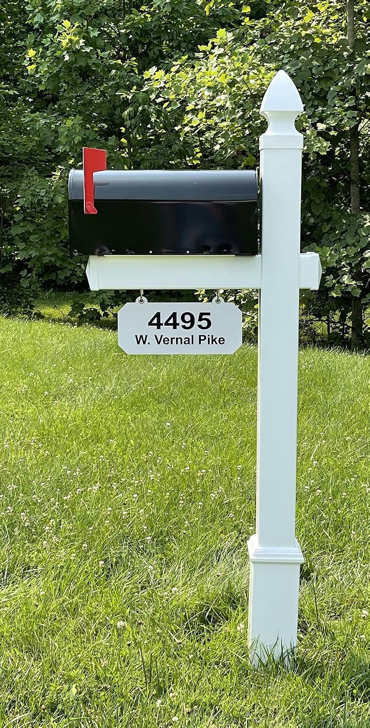 4Ever Products The Providence Vinyl Mailbox Post System - Includes Black Steel Mailbox and Custom Street Address