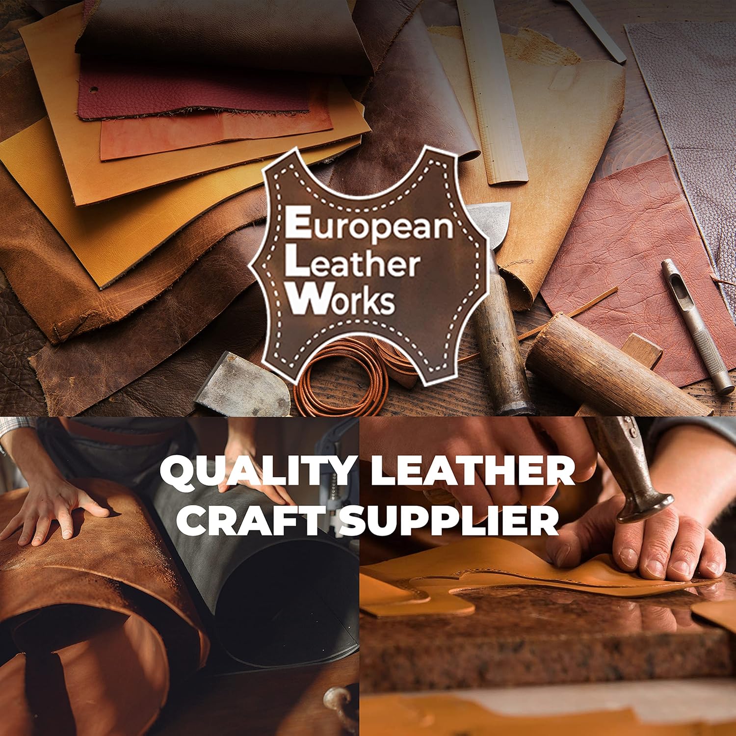 European Leather Work Buffalo Hide 8-10 oz (3-4mm) | Pre-Cut Size: 2 PCS 2.5-4 SQ FT | Vintage Tan - Full Grain Leather for Tooling, Stamping, Molding, Engraving