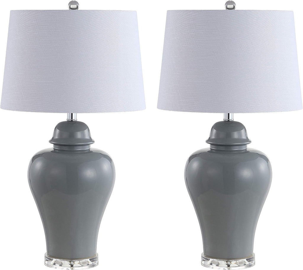 JONATHAN Y 27' Gray Ceramic Urn Table Lamp Set of 2 for Living Room, Bedside Nightstand Lamps for Bedroom, Farmhouse Decor with White Linen Shade, LED Bulbs Included JYL4020A-SET2