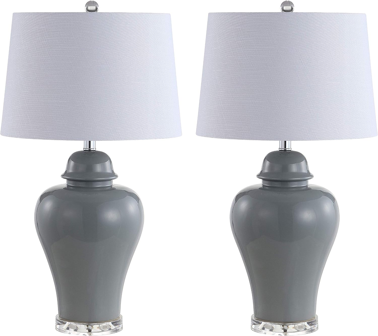 JONATHAN Y 27' Gray Ceramic Urn Table Lamp Set of 2 for Living Room, Bedside Nightstand Lamps for Bedroom, Farmhouse Decor with White Linen Shade, LED Bulbs Included JYL4020A-SET2