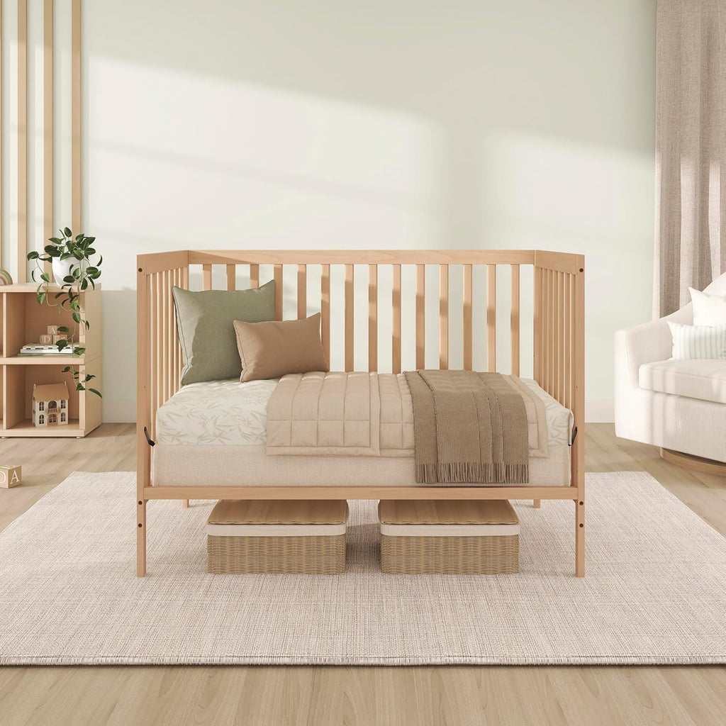 Dream On Me Synergy 5-in-1 Convertible Full-Size Baby Crib with Toddler, Day & Full Bed Conversion in Barnwood Natural, GreenGuard Gold & BSA, 3 Mattress Heights, Sustainable Pinewood